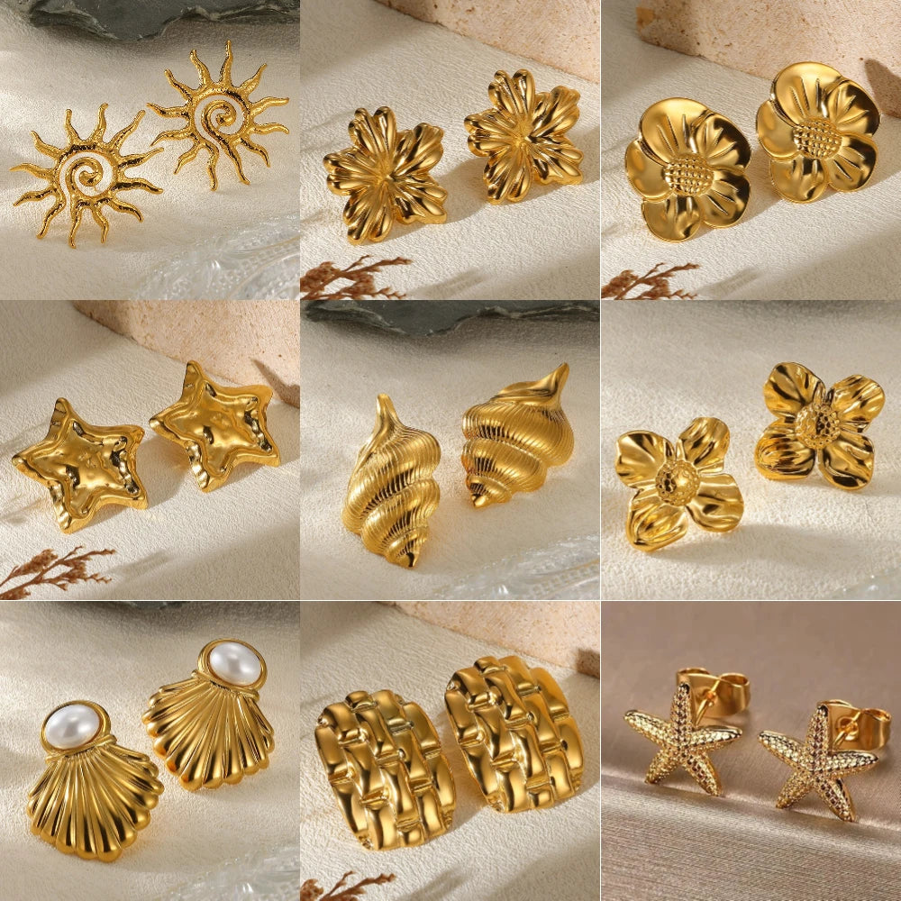 Pendientes de acero inoxidable con flor geométrica para mujer, aretes dulces con forma de girasol, chapados en oro, joyería para perforación de orejas, accesorios de boda, regalos
