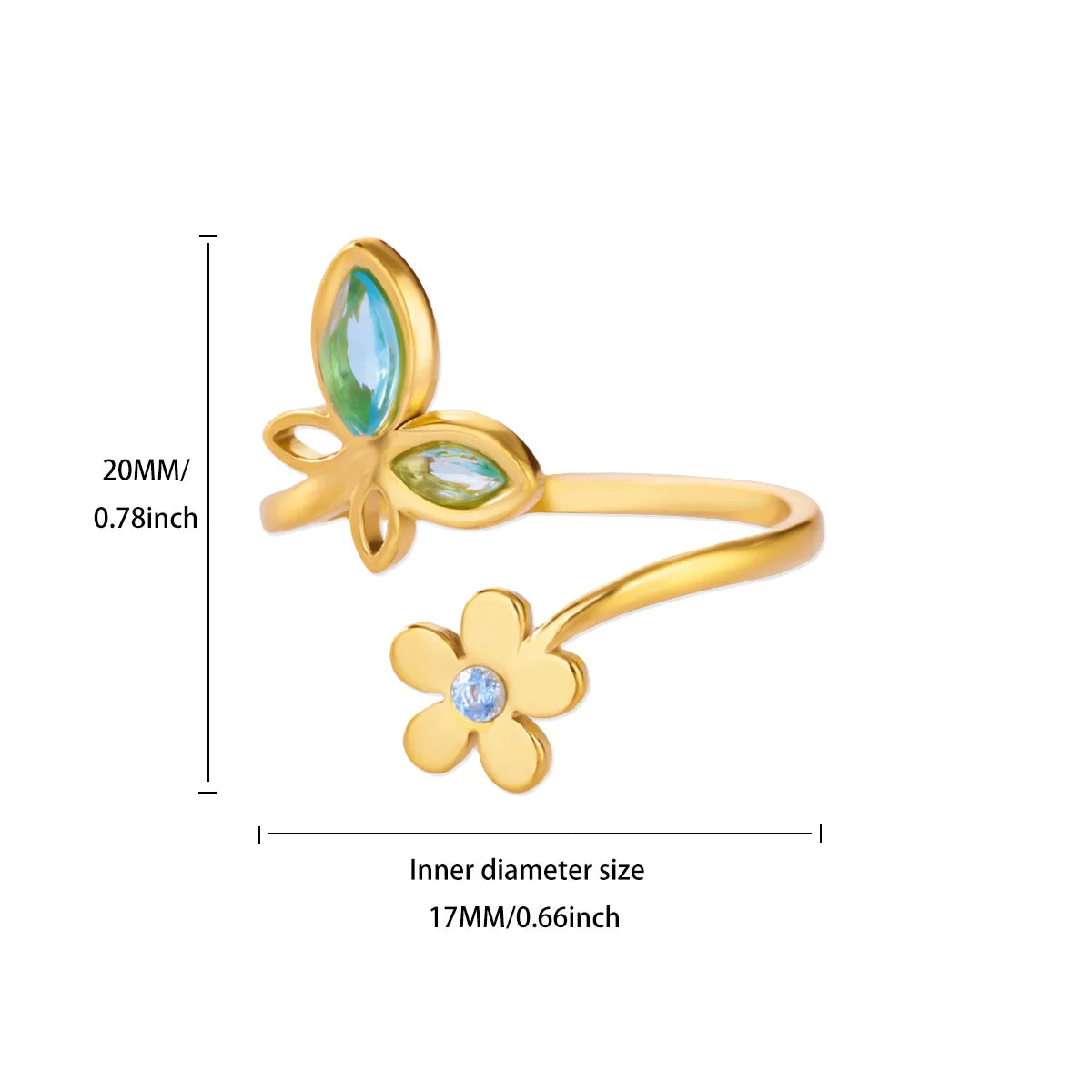 Luxus Zirkonia Schmetterlingsblumenringe für Frauen Edelstahl Goldfarbe Günstiger Ring Mode Hochzeits-Paar y2k Schmuck anillos
