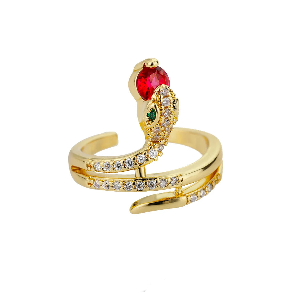 Edelstahl Schlangenringe für Damen Herren Goldfarben Offen Verstellbar Zirkon Ring Vintage Gothic Ästhetischer Schmuck anillos mujer