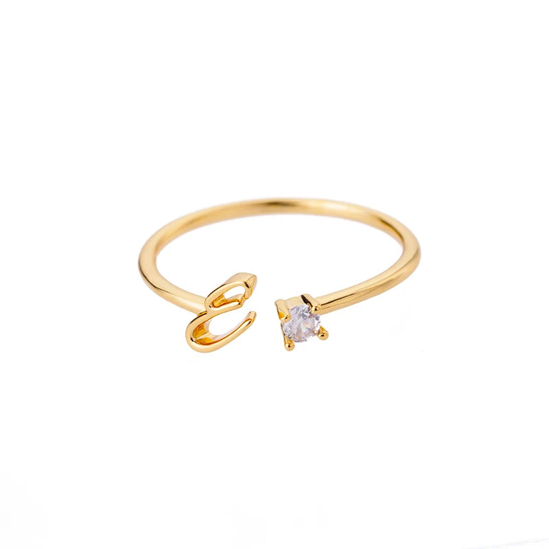 Zirkon Tiny Initial-Buchstabenringe für Damen, Edelstahl A-Z Buchstaben verstellbarer Ring, weiblicher ästhetischer Weihnachtsschmuck, Geschenk