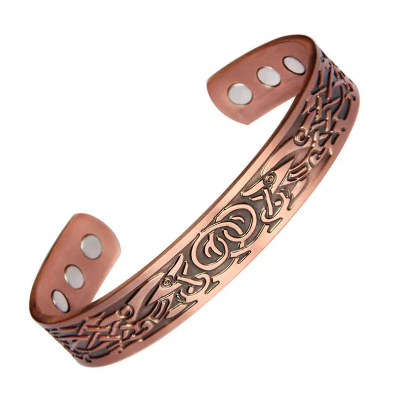 1 Stück Antikes Kupferarmband Europäisches Und Amerikanisches Kupfer Vintage Einfaches Doppelringmuster Magnet Energie Ringarmband Set