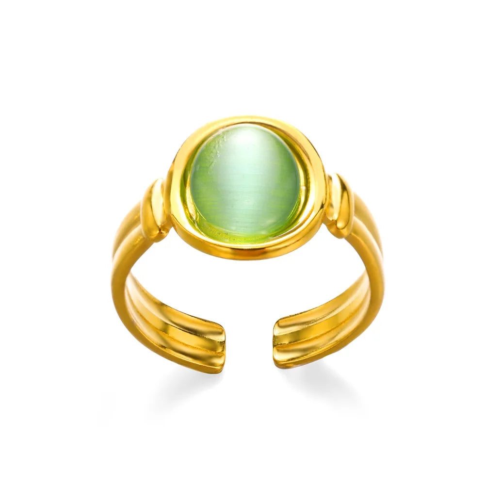 Grüner Zirkon Böser Blick Ringe für Frauen Edelstahl Goldfarben Geometrisch Offener Ring Neu Hochzeit Wasserdichter Modeschmuck Geschenk