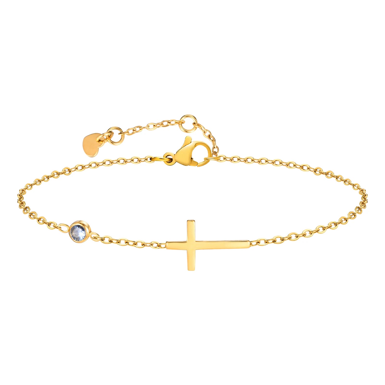 Geburtsstein Zirkonia dünnes Kettenarmband Kreuz Edelstahl Damen verstellbares geschichtetes Armband