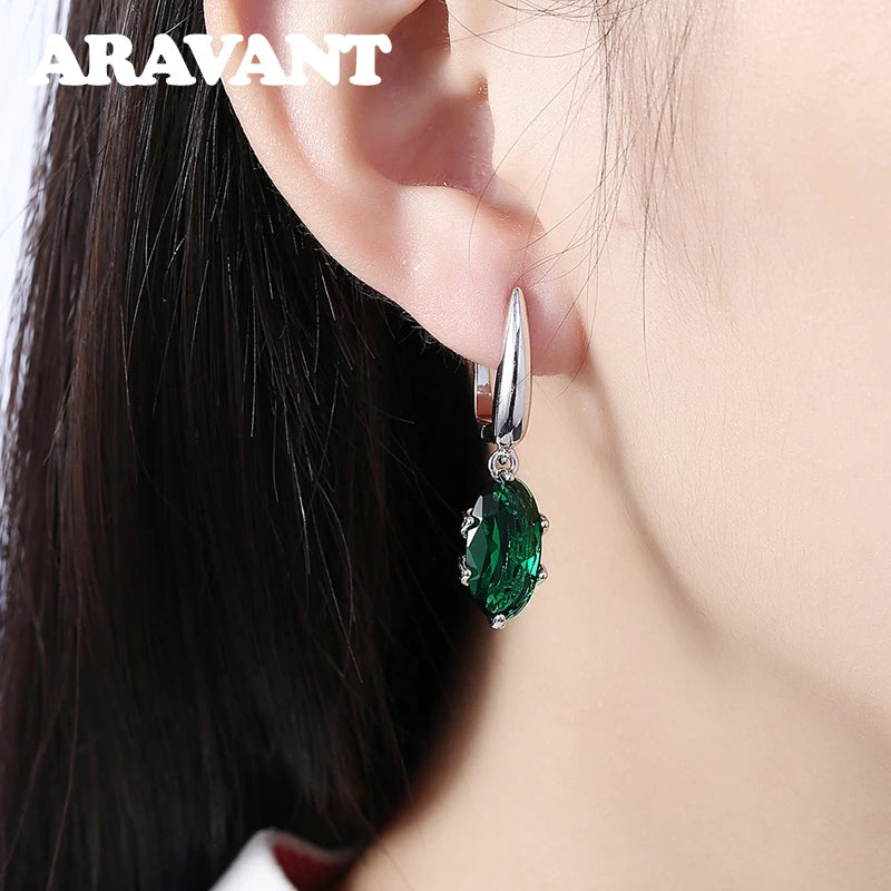 Aravant 925er Silber Ovale Grüne Zirkon Ohrhänger für Damen, Mode Hochzeit Schmuck