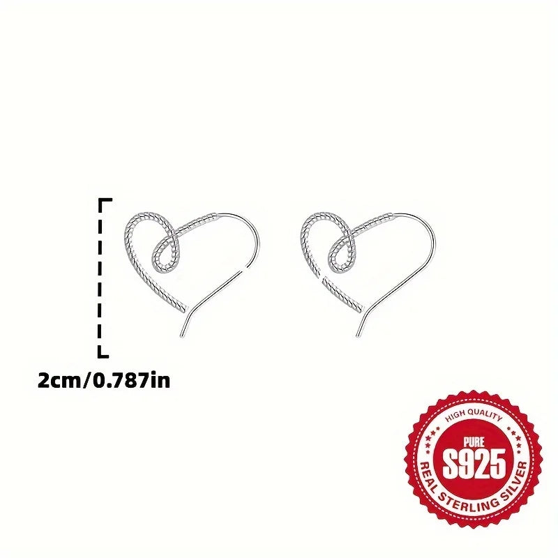 Par de Ganchos de Alambre de Corazón Retorcido Hipoalergénicos 1.41g Plata S925 Adecuado para Uso Diario Regalos de San Valentín y Día de la Madre