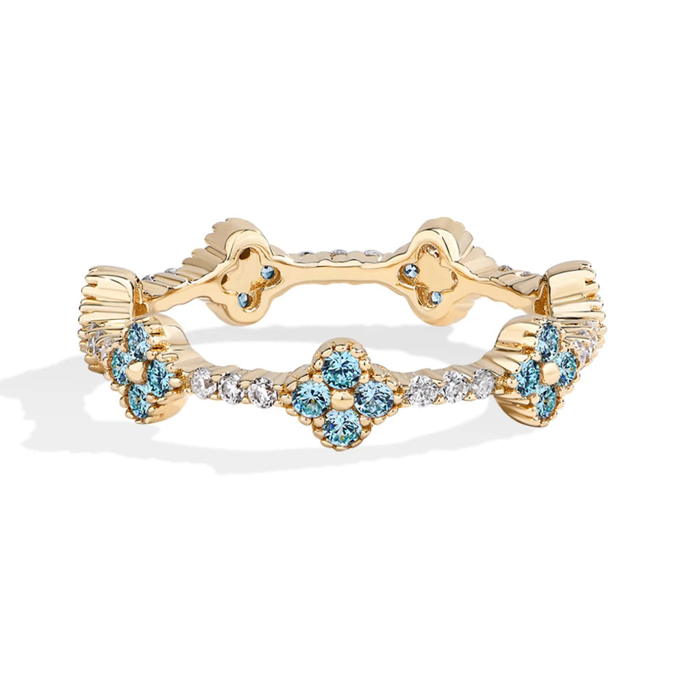 MINTYBOX Anillos de boda de moissanita de plata de ley 925 para mujer, anillo apilable con diamantes de laboratorio, diseño de flor de trébol, joyería fina, regalo