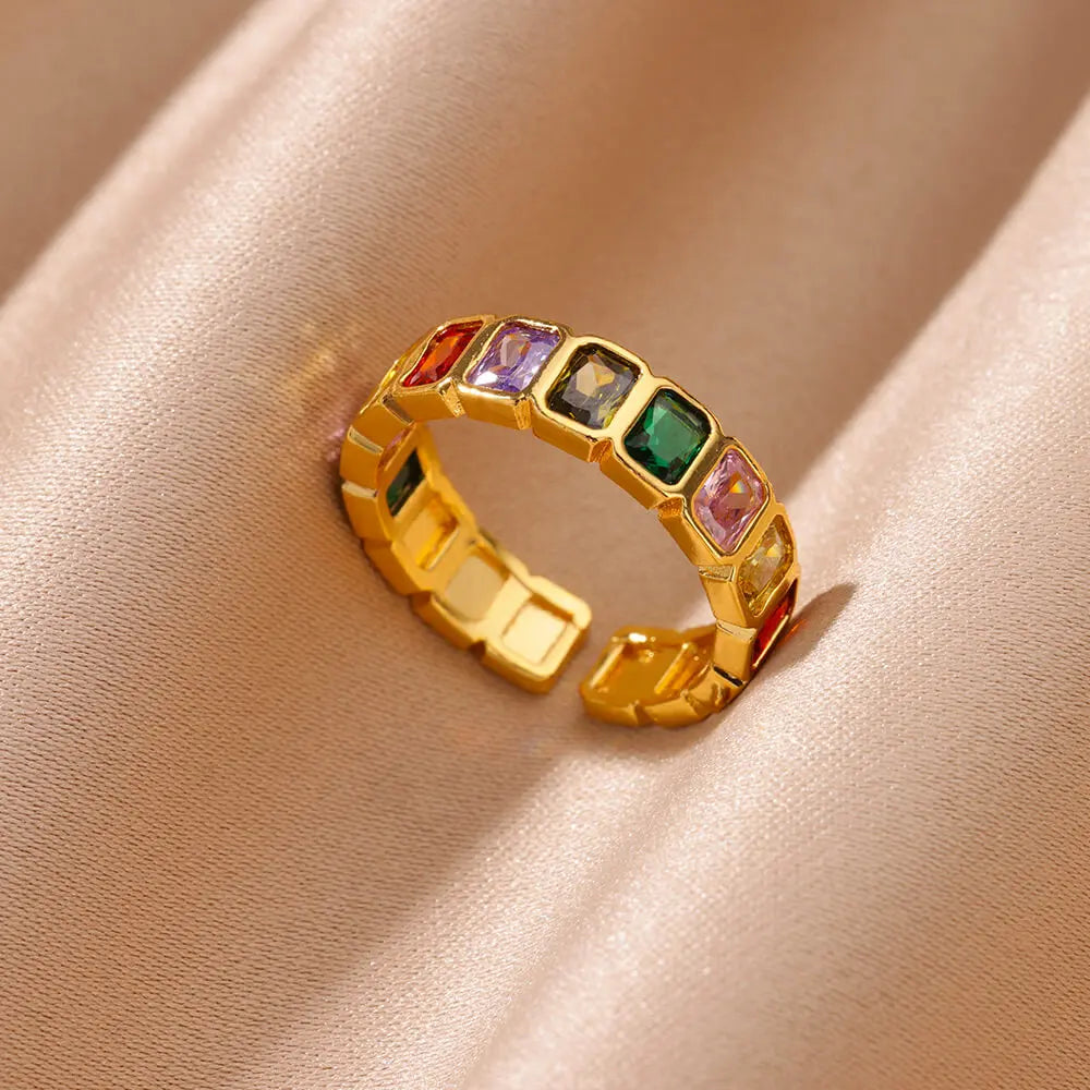 Grüne Zirkonia Herzringe für Damen, Vintage Goldfarben, Edelstahl, offener Ring, modischer ästhetischer Schmuck, Hochzeitsgeschenk