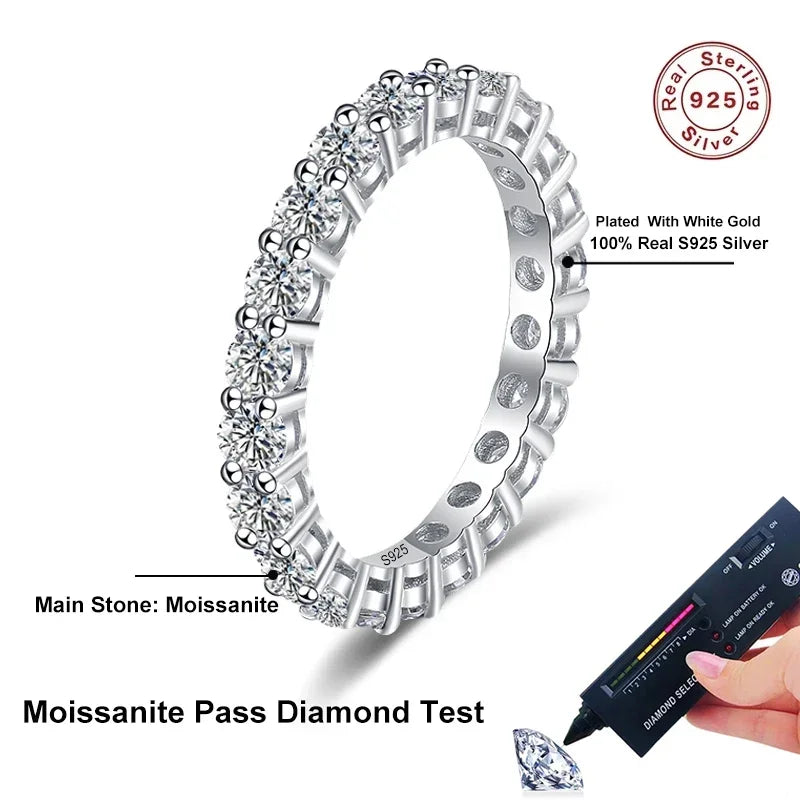 NeeTim 3mm Diamantring für Damen, Moissanit, Sterlingsilber 925 mit Weißgold-Beschichtung, Ehering, Verlobungsband, Luxusringe