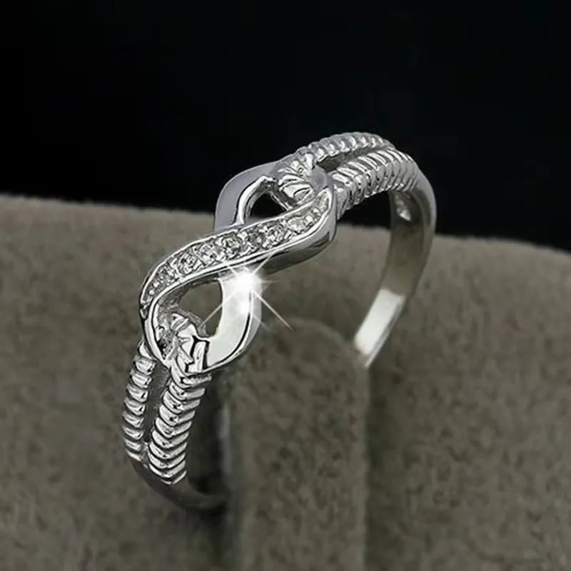 Anillos con forma de 8 con letras de la suerte para mujer, de plata de ley, circonita cúbica AAA, joyería de la eternidad, regalo de boda para mujer
