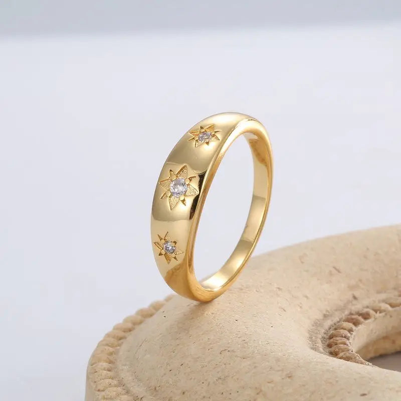 925er Sterlingsilber Stern Chunky Ring für Frauen Vintage Trendy Zirkonia Finger Stapelringe Punk Accessoires Schmuck Geschenk