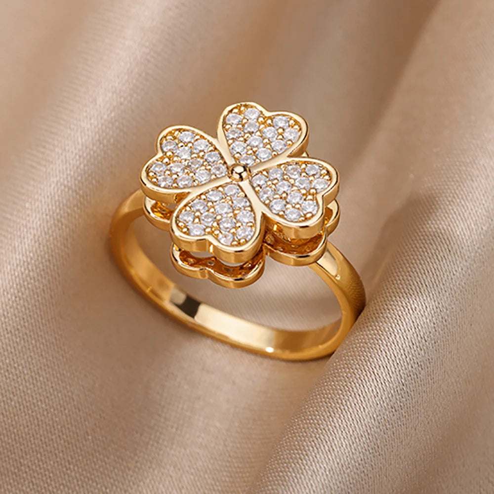 Stainless Steel Flower Big Open Rings For Women Gold Color Imitation Pearl Hollow Out Ring Trendy Aesthetic Jewerly Gifts
