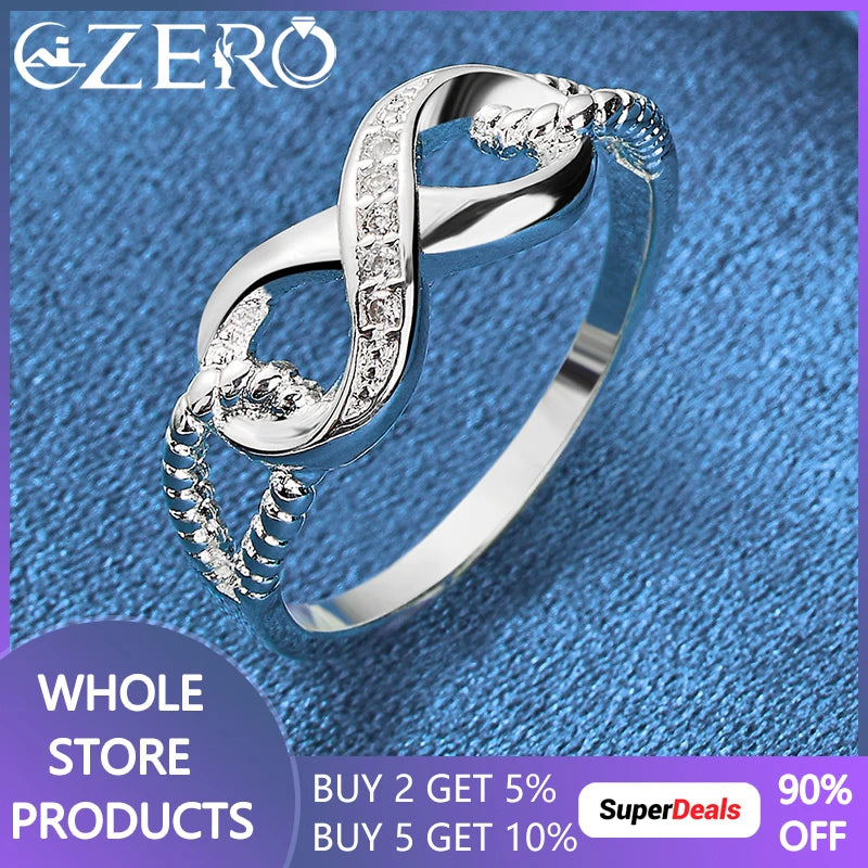 ALIZERO 925 Sterling Silber Zirkon 8-Form Ring für Frauen Eheringe Verlobungsband Ewiges Manifest Schmuck Paar Geschenk