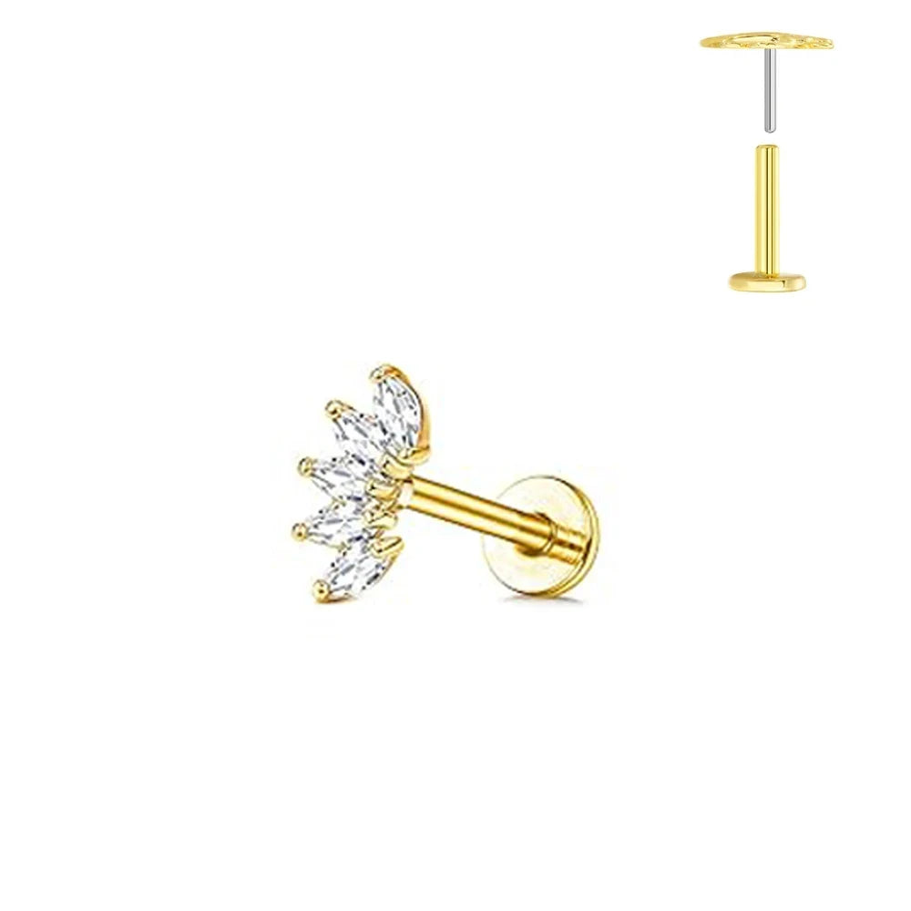 G23 Flores de titanio Labret de empuje 16G 18G 20G Piercing de mariposa para labios sin rosca con forma de gota de agua, arete para tragus, joyería corporal