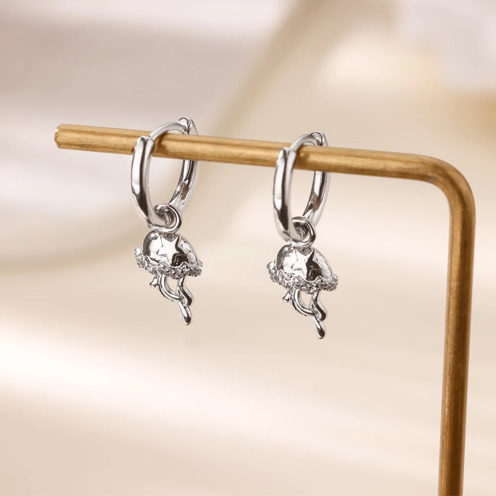 Geometric Hook Earrings For Women Stainless Steel Gold Color Jellyfish Dangle Drop Earrings 2025 Trend Piercing Wedding Jewelry