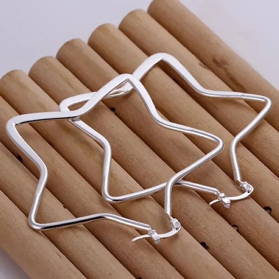 Heiße Verkauf 925 Sterling Silber große Ohrringe schöne nette Mode klassische Stern Ohrring Schmuck für Party Geschenke Frauen Dame