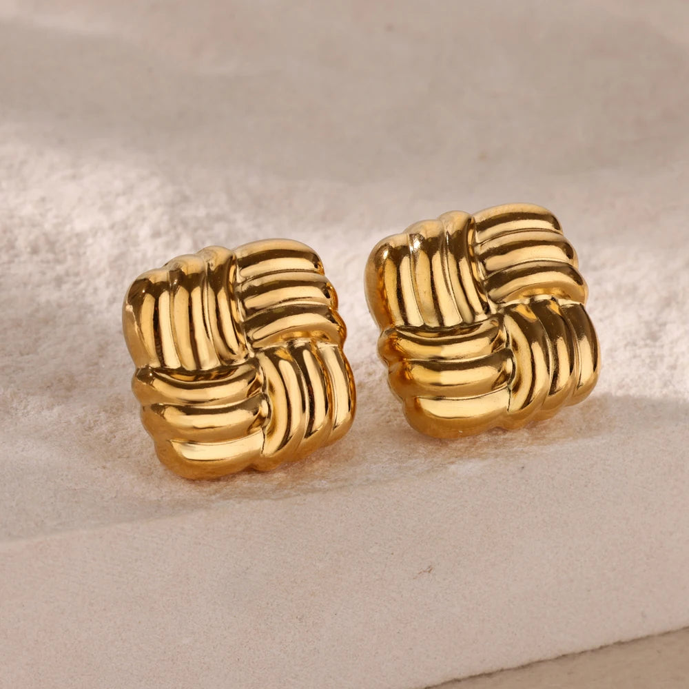 Temperament Quadratische Textur Ohrringe für Frauen Edelstahl Goldfarbe Persönlichkeit Trend Ohrstecker Modeschmuck Exquisit