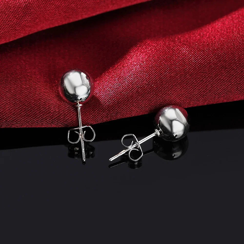 925 Sterlingsilber klassische 8 mm 10 mm Perlen Ohrstecker für Damen Mode Weihnachtsgeschenke Street All-Match Party Schmuck