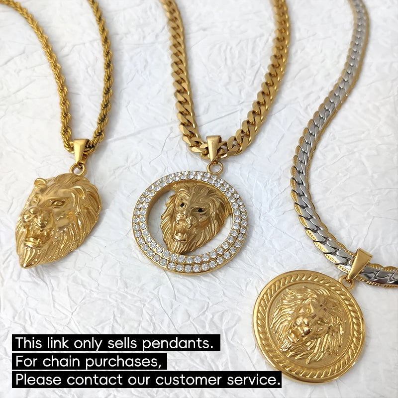 Colgante de cabeza de león con incrustaciones de cristal, estilo hip hop, para hombre, moda creativa, acero inoxidable, color dorado, para fiesta o club, joyería