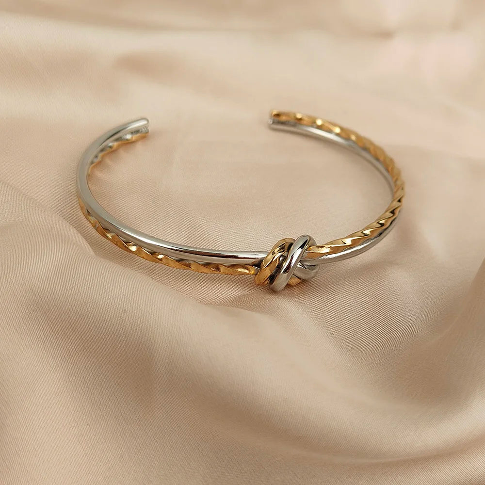 Damen Armreifen Gedrehte Wickelknoten Armband Punk Edelstahl Schmuck für Männer Frauen Arm Manschette Armbänder Armreif Accessoires