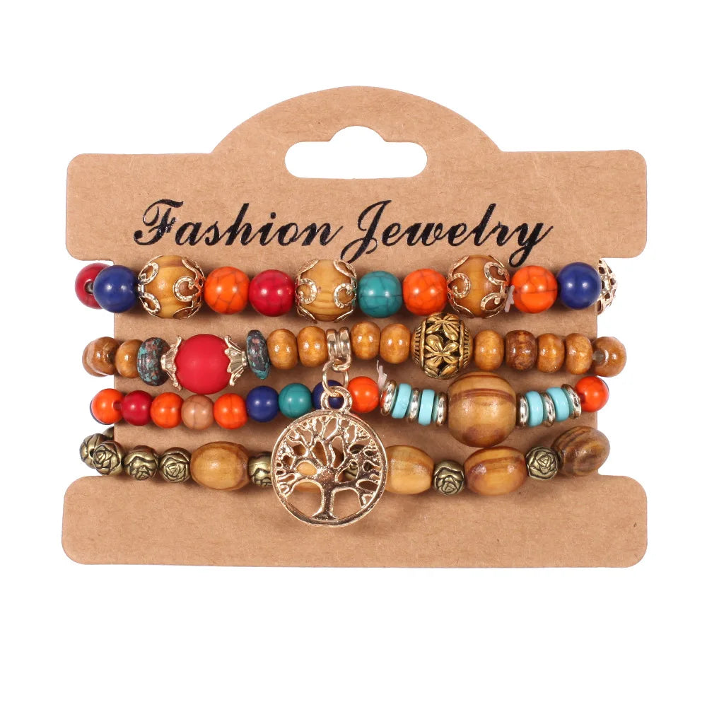 Böhmisches handgefertigtes Perlenarmband-Set für Damen Sommer Bunte Perlenketten-Armreif Mädchen Boho Schmuckzubehör