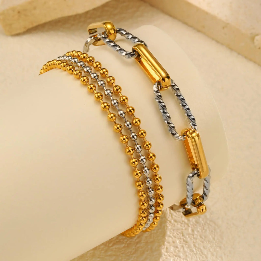 Zweifarbige Twist-Glieder-Paperclip-Armband für Damen, klobiges Edelstahl-Armband mit verstellbaren Gliedern, 18 Karat vergoldeter Schmuck