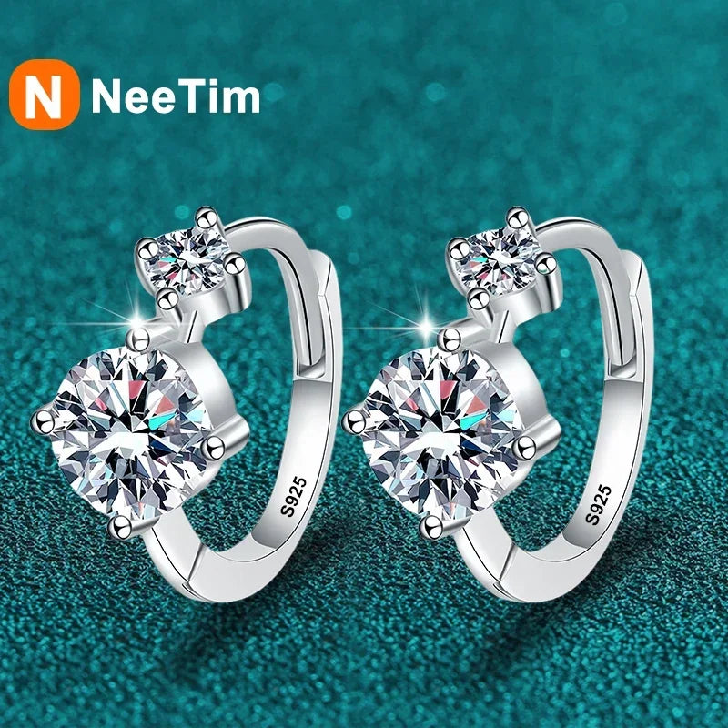 Pendientes de aro NeeTim Full Moissanite de plata de ley 925 chapados en oro de 18K, regalo de joyería de lujo para boda, pasa el probador de diamantes