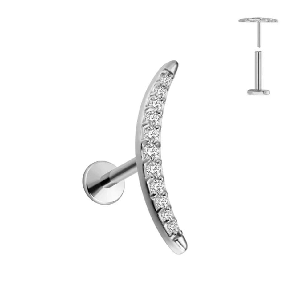 ASTM F136 G23 Titan Piercing Ast Ohrring Stecker Mond Push-In Zirkonia Gewindelos Labret Piercing 16/18/20G Knorpelkörperschmuck