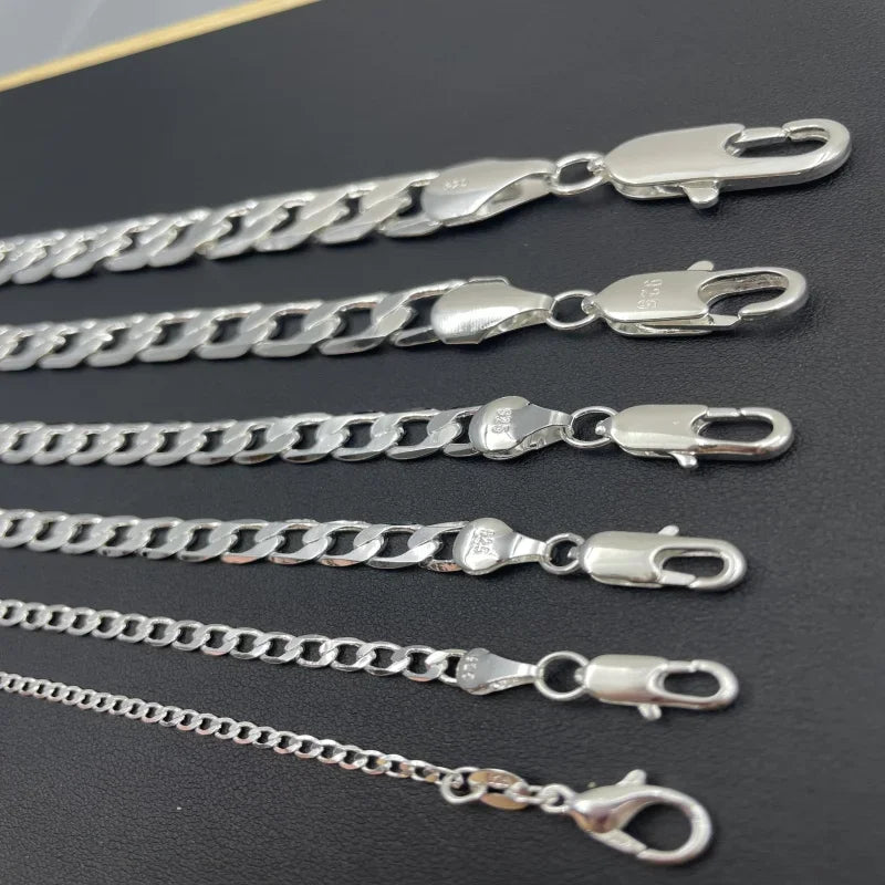Collar de plata esterlina 925 para hombre de 2/4/6/8/10/12MM y 40-75cm, collar de cadena con cierre de langosta para hombre y mujer, regalo de compromiso