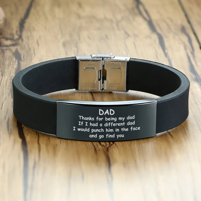 Vnox 16mm Vatertagsgeschenk Armband, schwarzes Kautschuk-Silikon-Armband mit personalisiertem „TO MY DAD“ Edelstahl-Bar, lässiges Armband für Herren