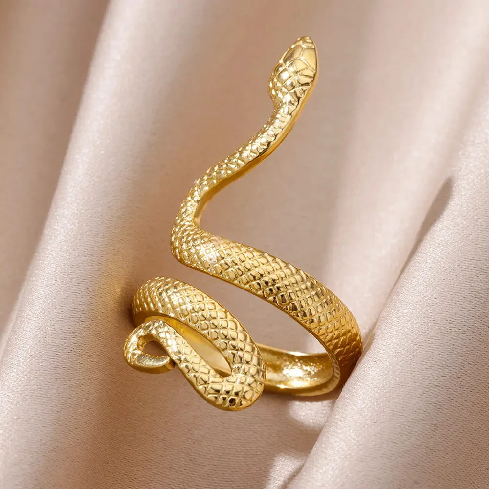 Edelstahl Schlangenringe für Damen Herren Vintage Goldfarben Offener Ring 2024 Trend Luxus Gothic Ästhetik Schmuck anillos mujer