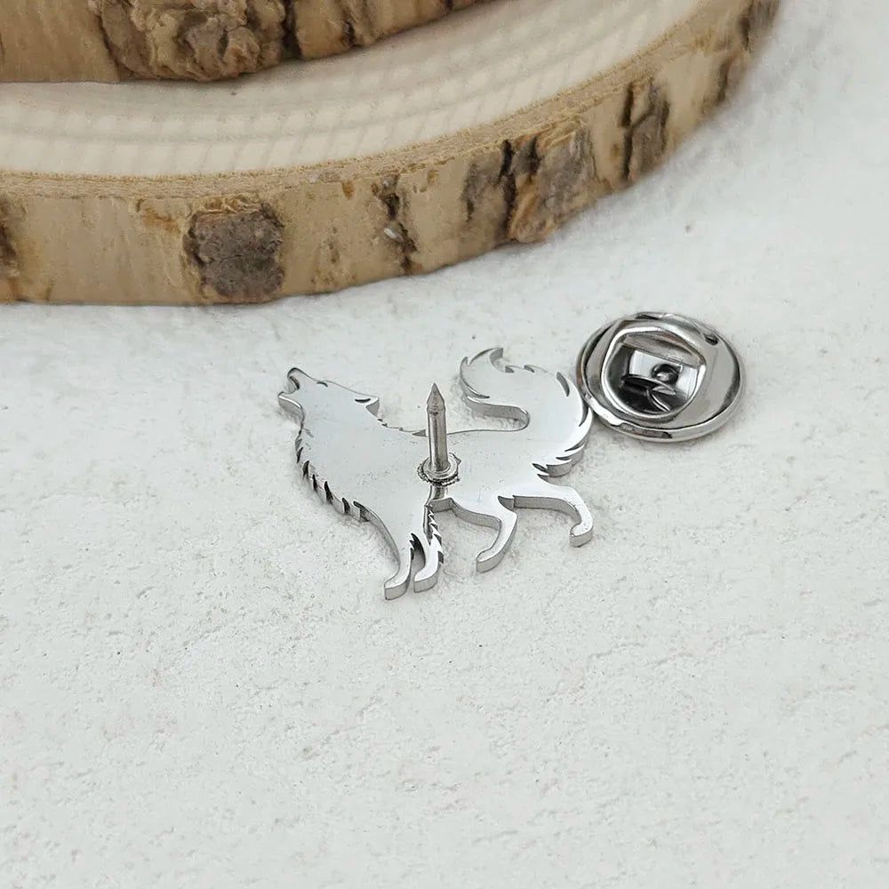 Creative Lonely Wolf Stainless Steel Brooch, Waterproof and Fading Badge Set, Suit Lapel Pin, Wedding Party Wear