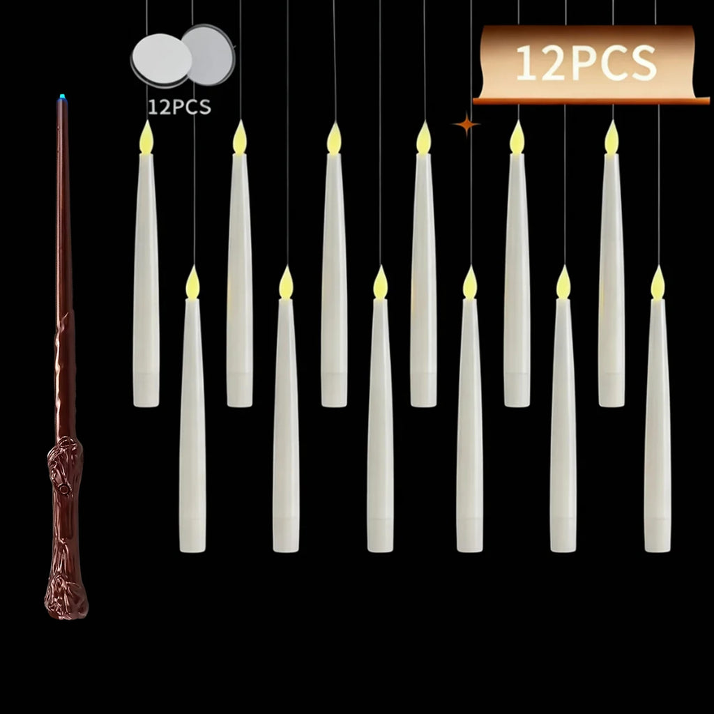 12/10 Stück LED Schwimmkerzen mit Zauberstab Flackernde Flammenlose Fliegende Kerzen für Hochzeits- und Weihnachtsdekoration