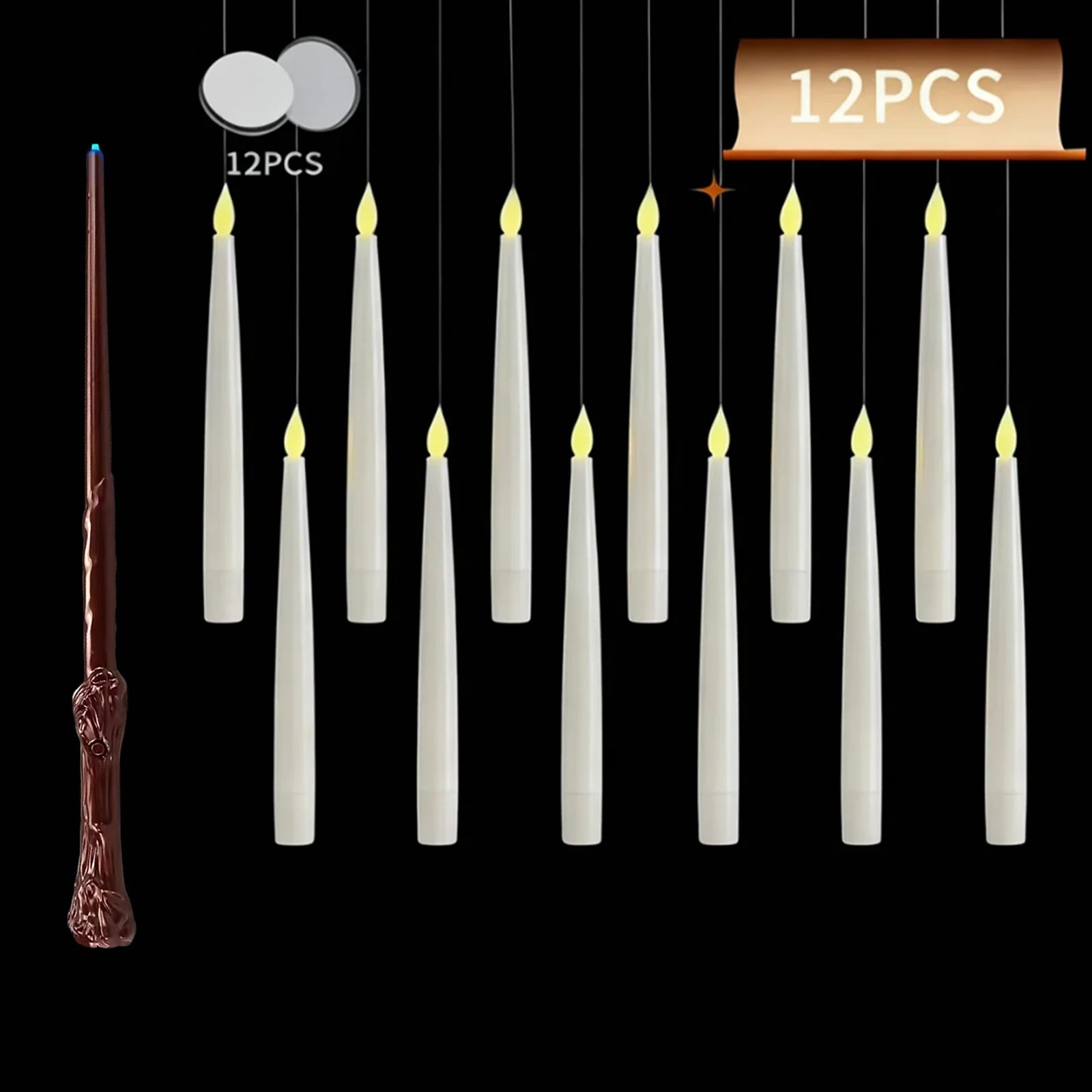 12/10 VELAS FLOTANTES LED con Varita Mágica Velas Voladoras sin Llama Parpadeantes para Decoración de Bodas y Festividades