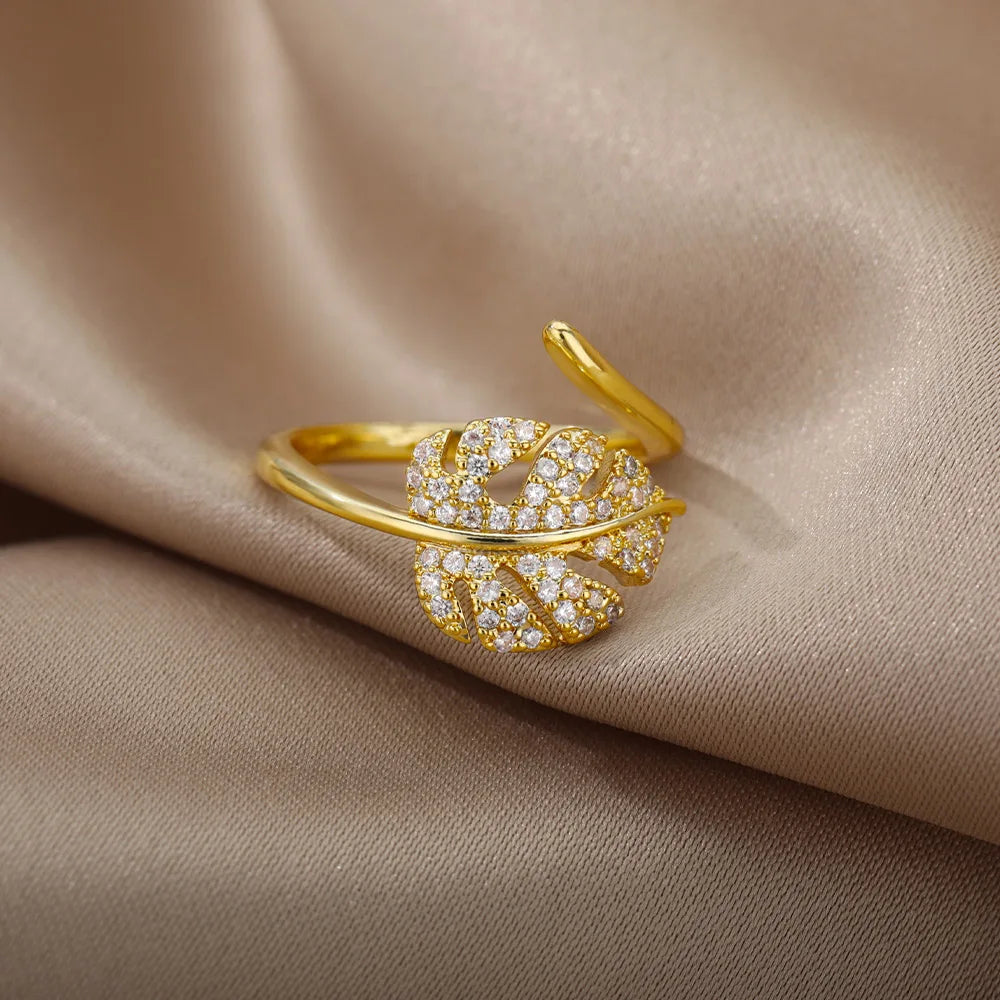 Luxus Zirkon Geometrische Ringe für Frauen Edelstahl Gold Farbe Offener Ring Trendige Hochzeit Party Ästhetischer Schmuck Geschenk Femme