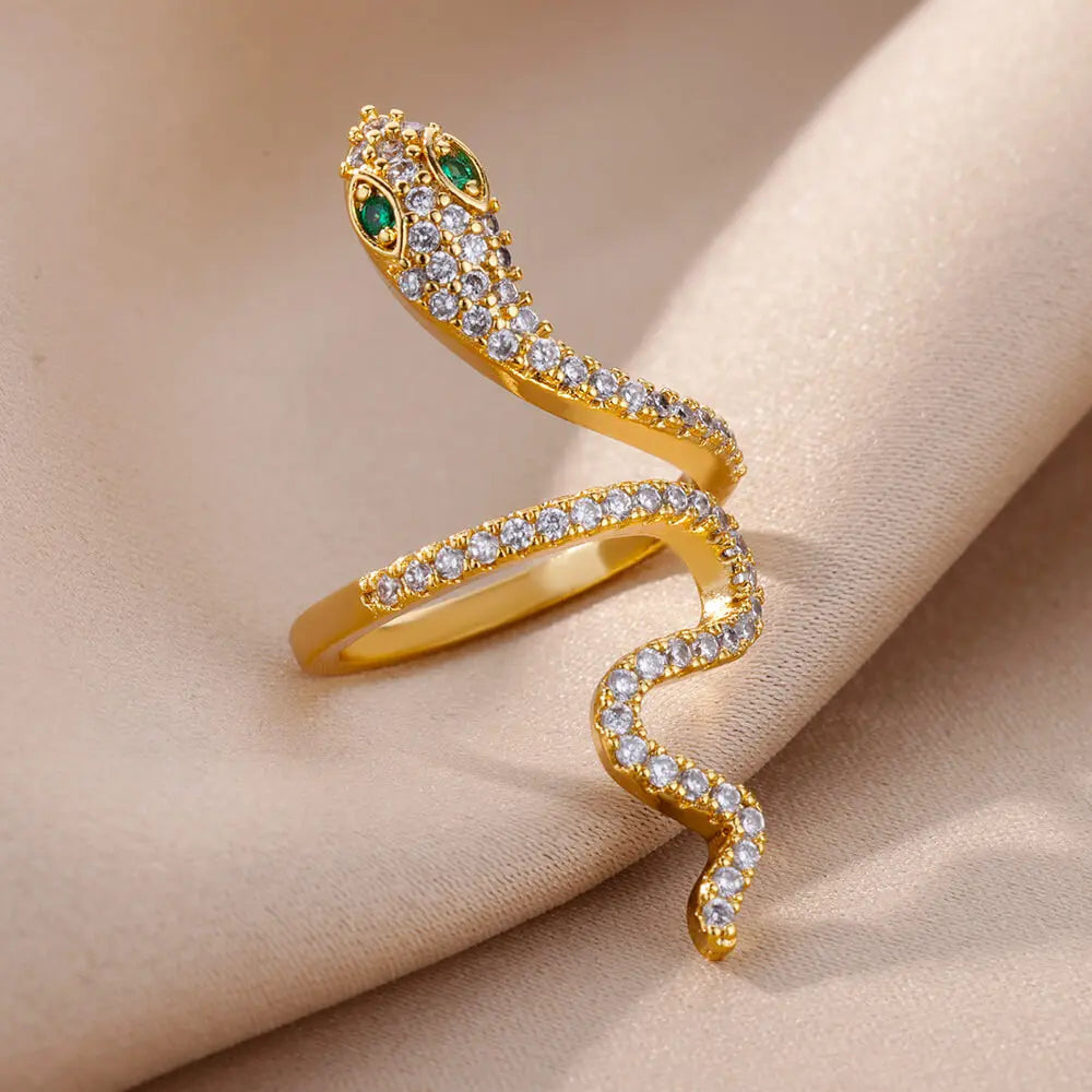 Edelstahl Schlangenringe für Damen Herren Goldfarben Offen Verstellbar Zirkon Ring Vintage Gothic Ästhetischer Schmuck anillos mujer