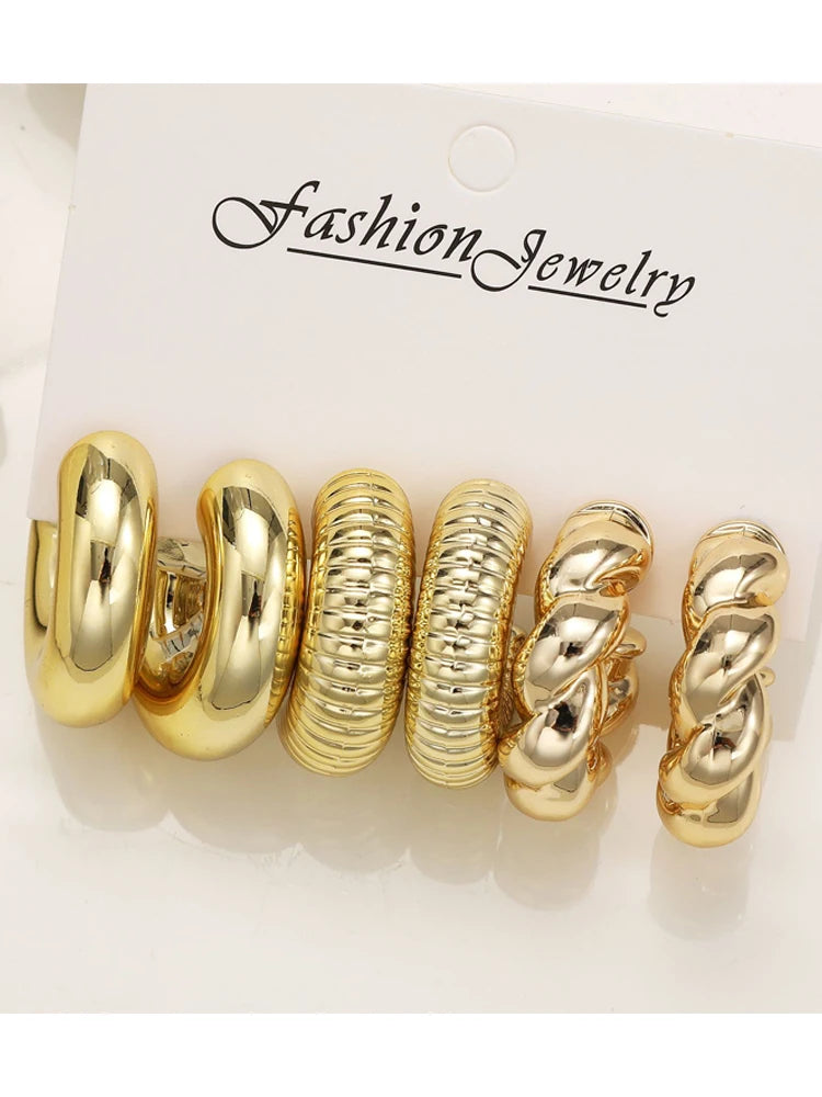 12-teiliges Set klassische Mode Twist C-Form Tropfen-Design Damen goldfarbene Ohrringe für Alltag, Arbeit und Party-Outfits 2024