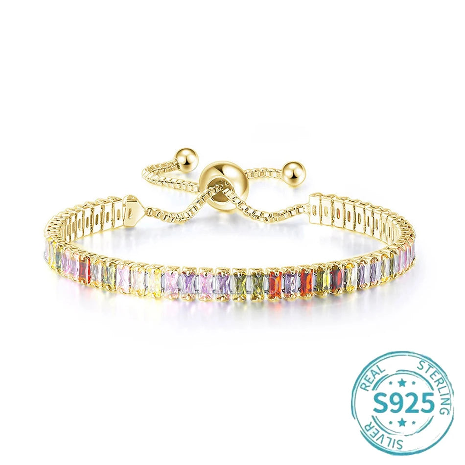 ALIZERO S925 Sterling Silber Armband Original Mehrfarbige Zirkonia Tennisarmbänder für Damen Mode Luxus Charm Schmuck