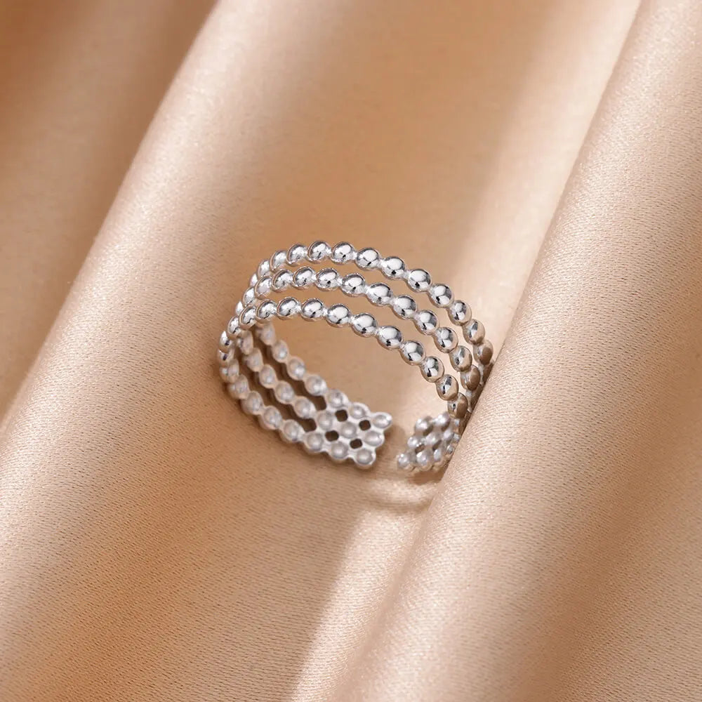 Edelstahl Perlen Design Ringe Für Frauen Gold Farbe Öffnungsring Hochzeit Ästhetische Accessoires Party Schmuck Geschenk BFF anillo
