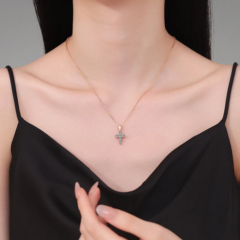 NeeTim Collar de Cruz de Moissanita D VVS1 de 3 mm para Mujer, Diamante de Laboratorio, Plata de Ley 925, Colgante de Boda, Collares Certificados