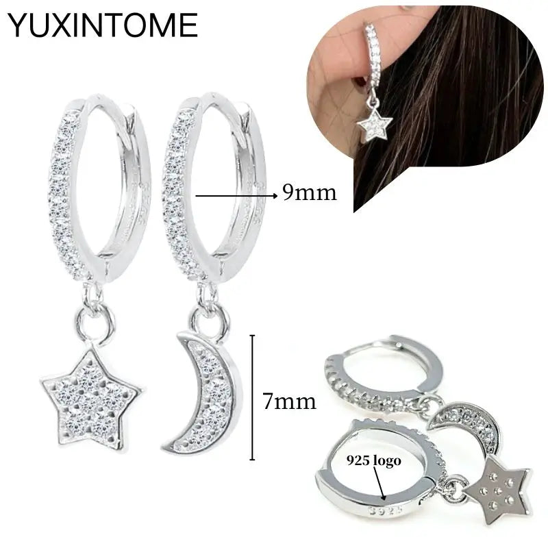 925 Sterling Silber Ohrnadel Mode Creolen Weiße Kristall Luxus Damen Silberohrringe Hochzeit Damenschmuck Geschenk