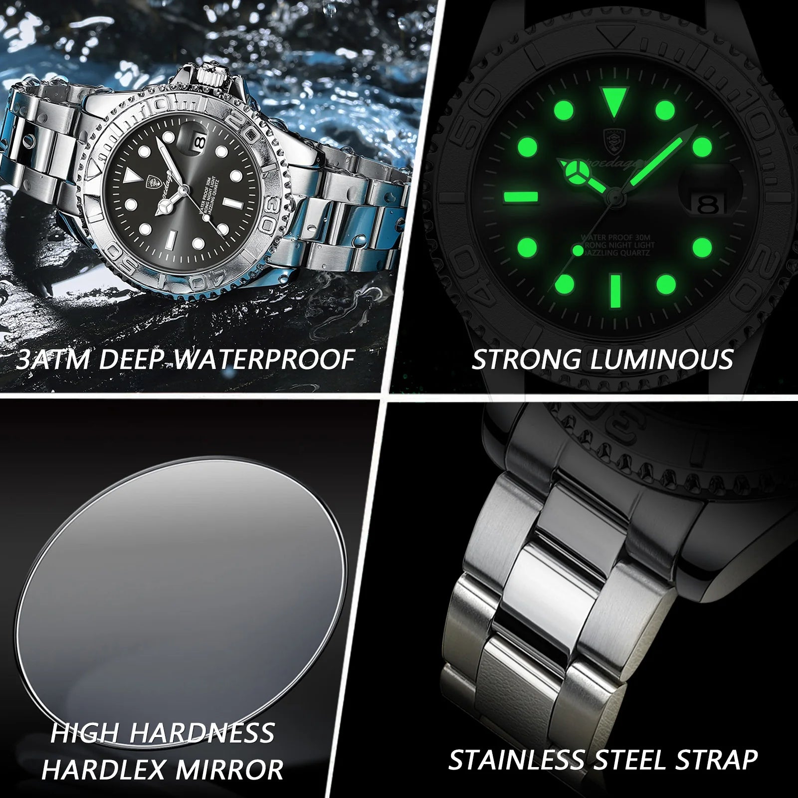 POEDAGAR Top Luxury Reloj para Hombre Impermeable Luminoso Fecha Reloj de Hombre de Acero Inoxidable Reloj Masculino Deportes Moda Relojes de Cuarzo para Hombre