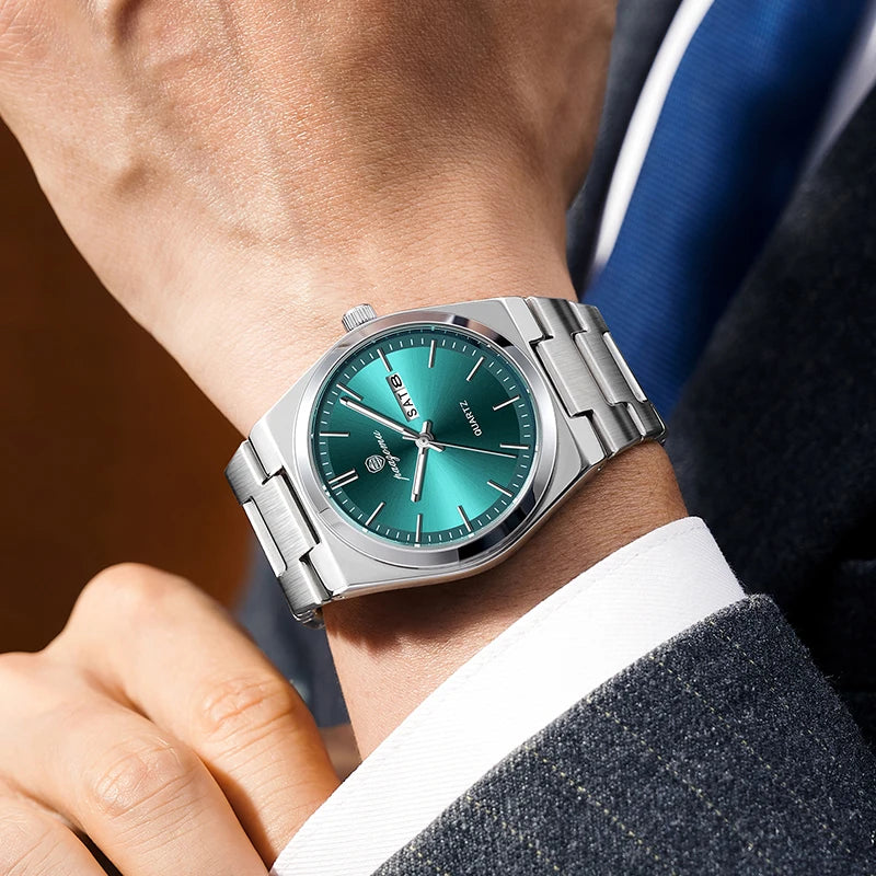 PAAZOMU Reloj de cuarzo de moda para hombre, de acero inoxidable, impermeable, luminoso, cronógrafo, fecha, multifunción para hombre