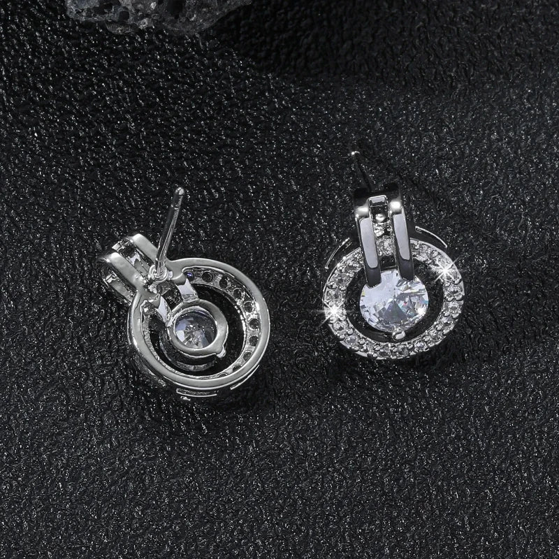 Exquisitos Pendientes Redondos de Circonita Chic a la Moda, Informales, Variados, de Nicho, de Alta Gama, Accesorios Elegantes en Venta