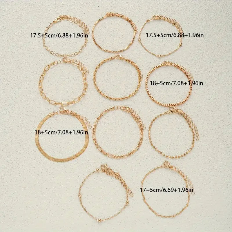 11tlg. schickes Schlangenketten-Armband-Set für Damen Boho schlicht elegant Herz geometrische Kette Urlaub Date Freizeit Schmuck Geschenke 2025