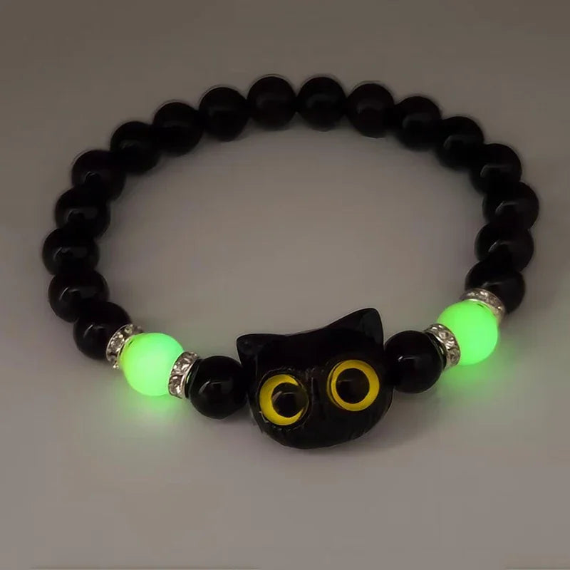 1 Paar passende Armbänder Pärchen Damen Herren Leuchtende süße Katze Freundschaftsarmband Schwarz-Weißer Katzenkopf Perlenstrang Armband