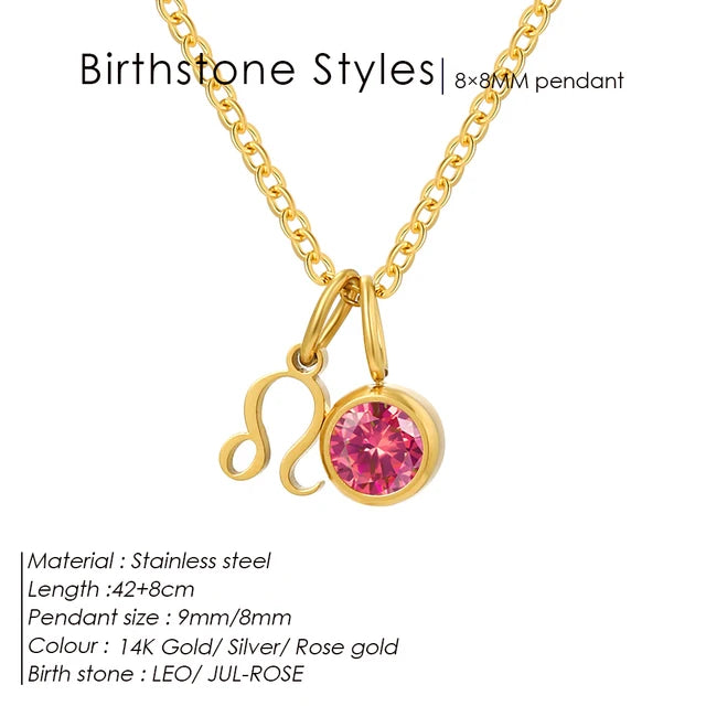 SUNIBI Stainless Steel Birthstone Zodiac Double Pendant Necklace for Woman12 Constellation Birthday Gift DIY Jewelry Wholesale