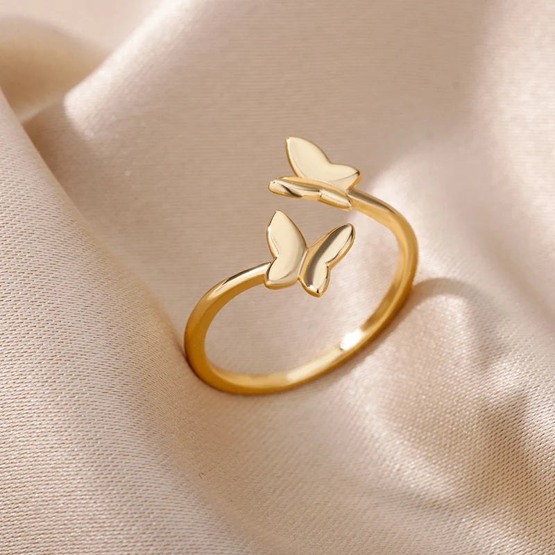Mode Luxus Zirkon Schmetterlingsringe für Damen Edelstahl Offener Fingerring Trendiger Hochzeitsfeier Ästhetischer Schmuck Geschenk