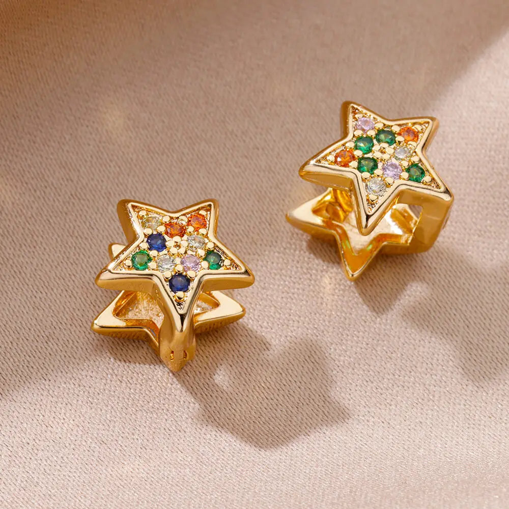 Zirconium Stern Ohrringe für Frauen Mädchen Edelstahl Gold Farbe Ohrring Y2k Hochzeit Ästhetischer Schmuck aretes mujer