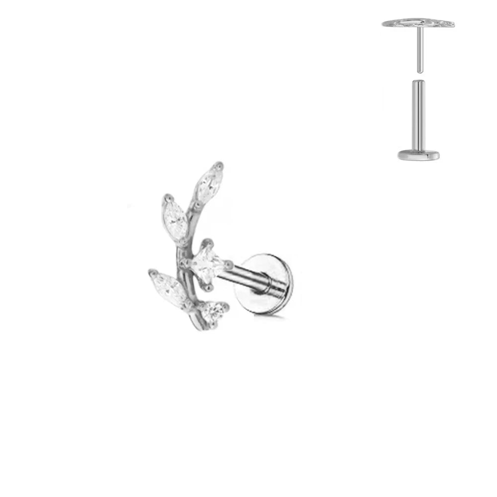 G23 Flores de titanio Labret de empuje 16G 18G 20G Piercing de mariposa para labios sin rosca con forma de gota de agua, arete para tragus, joyería corporal