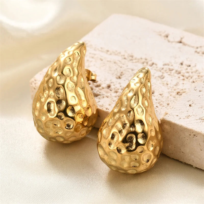 Vintage Chunky Dome Drop-Ohrringe für Damen, vergoldet, aus Edelstahl, dicke tropfenförmige Ohrringe, Statement-Hochzeitsschmuckgeschenke